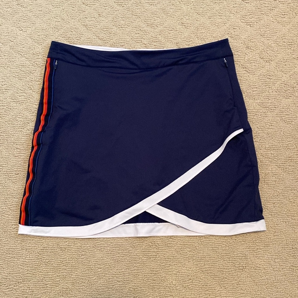 Peter Millar Navy Skort with White Trim and Orange Stripe